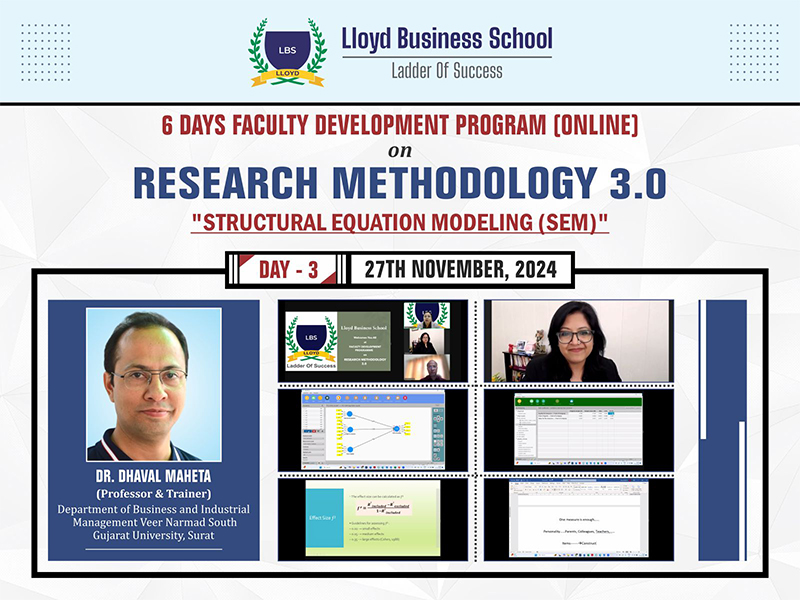 6 Days Faculty Development Program on Research Methodology 3.0: Structural Equation Modeling 